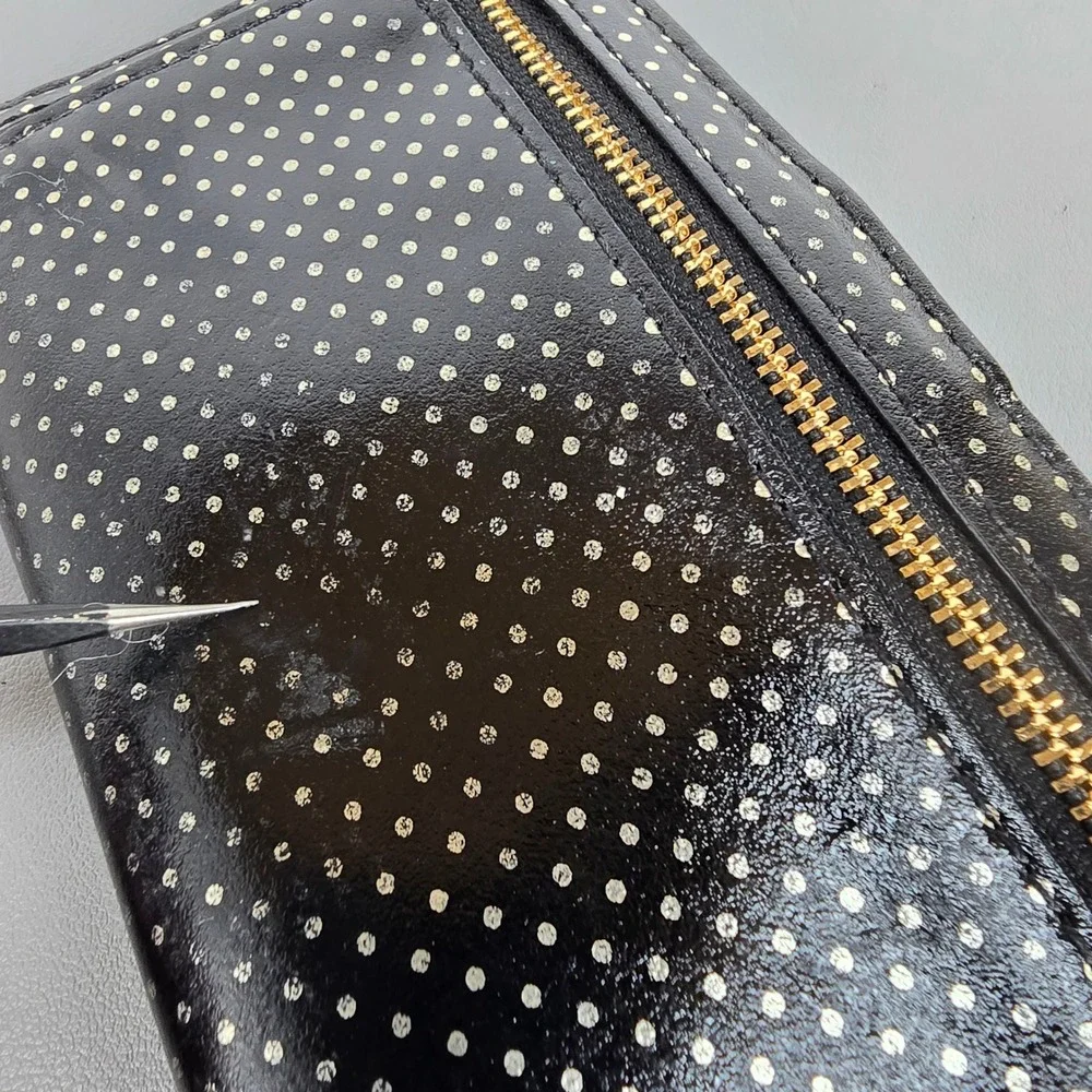 Kate Spade New York Black Polka Dot Saffiano Leather Bifold Slim Wallet